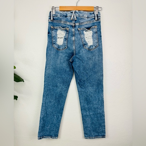 Good American Good Straight High Rise Jeans Light Wash Distressed Pocket 4 / 27 - Picture 8 of 10